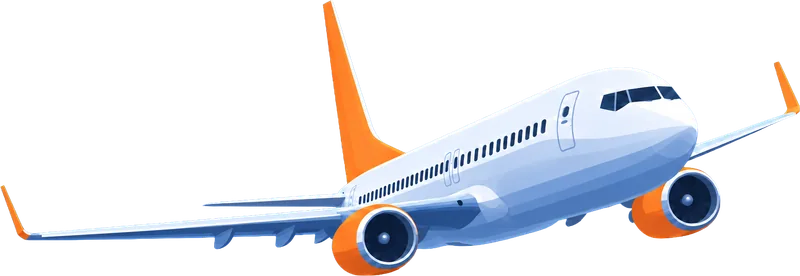 An orange and white Cozy Airways aircraft soaring above a moonlit landscape